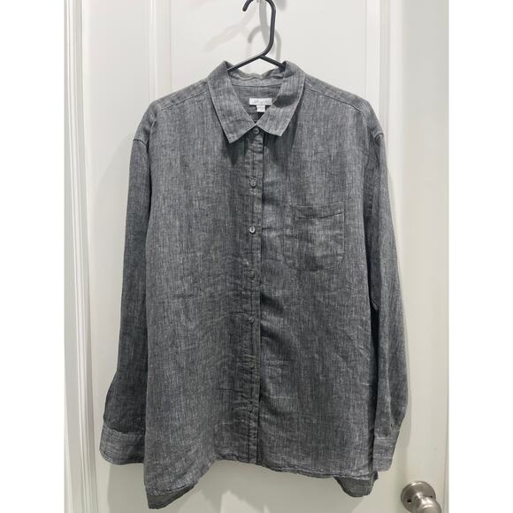 J. Jill 100% Linen Grey Button Up Top Sz M - Picture 1 of 4